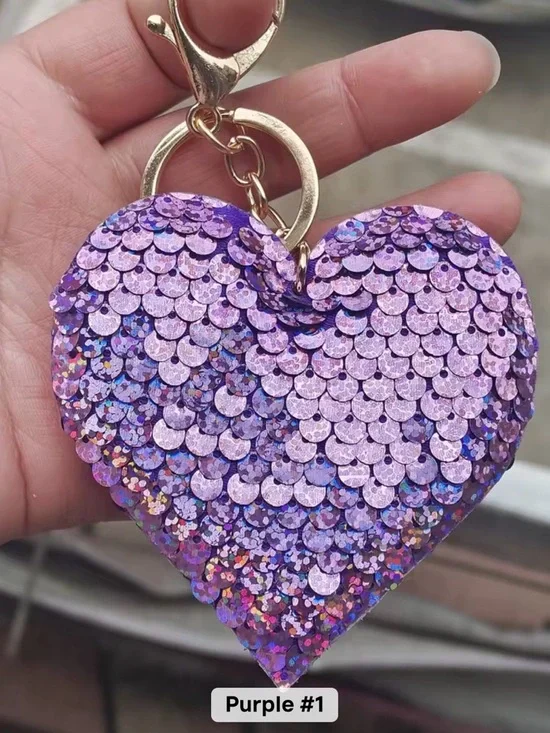 Sequin Heart Keychain or Bag Charm - Multiple Colors - Picture 11 of 11